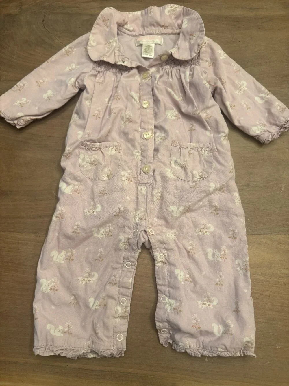 Janie and Jack Lavender Squirrel Woodland Coverall Romper 3-6M